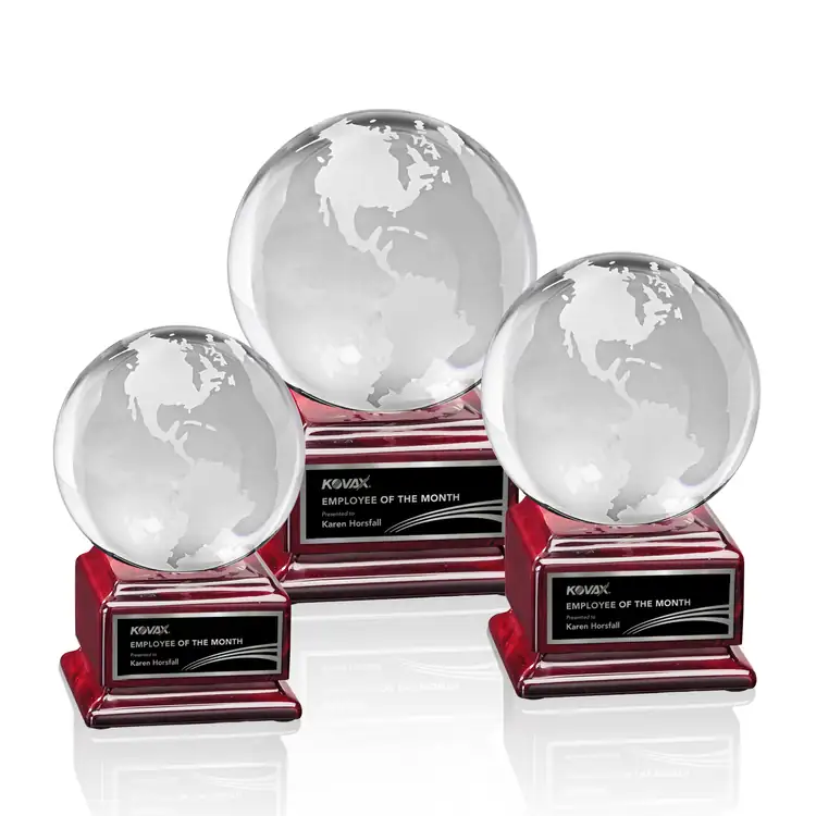Optical Crystal Globe Award on Radison Base - Laser Engraving