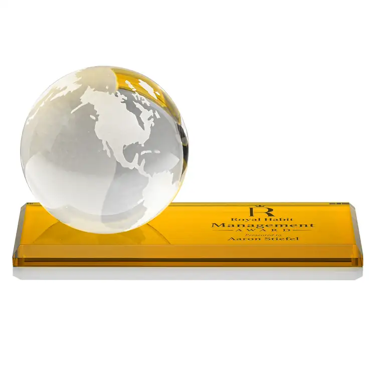 Optical Crystal Globe Award on Rectangle Base - Engraving and Printing #2