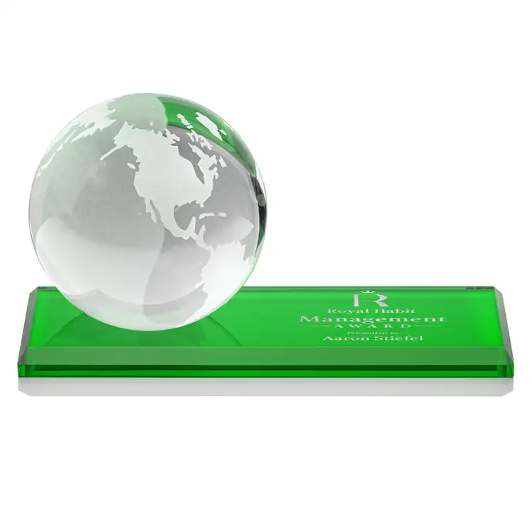 Optical Crystal Globe Award on Rectangle Base - Engraving and Printing #3
