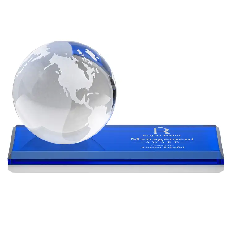 Optical Crystal Globe Award on Rectangle Base - Engraving and Printing #5