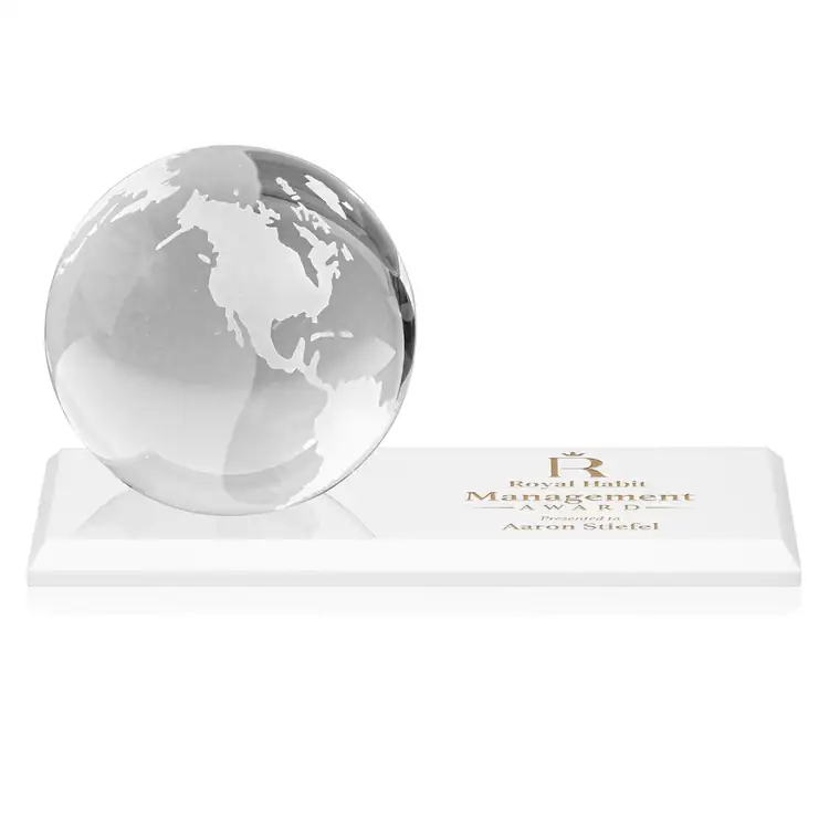 Optical Crystal Globe Award on Rectangle Base - Engraving and Printing #7
