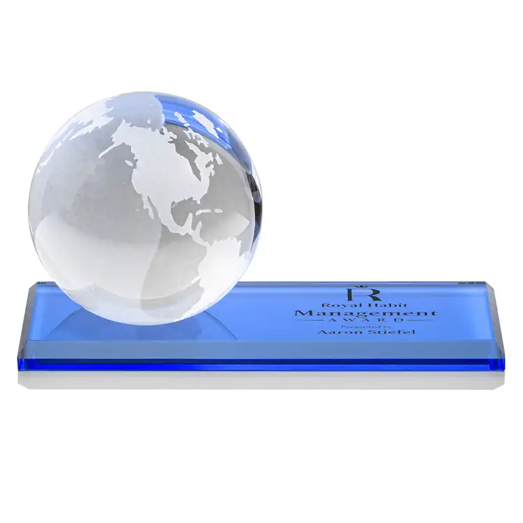 Optical Crystal Globe Award on Rectangle Base - Engraving and Printing #8