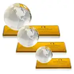 Trophée globe en cristal optique sur socle Rectangle - Gravure et impression