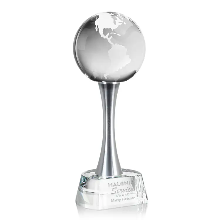Optical Crystal Globe Award on Willshire Base - Deep Etch #2