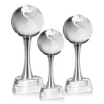 Trophée globe en cristal optique sur socle Willshire - Gravure