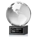 Trophée globe en cristal optique sur socle carré en marbre - Gravure
