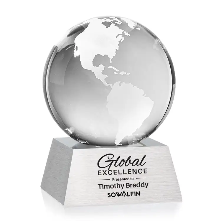 Optical Crystal Globe Award on Aluminum Base - Screen Print #2