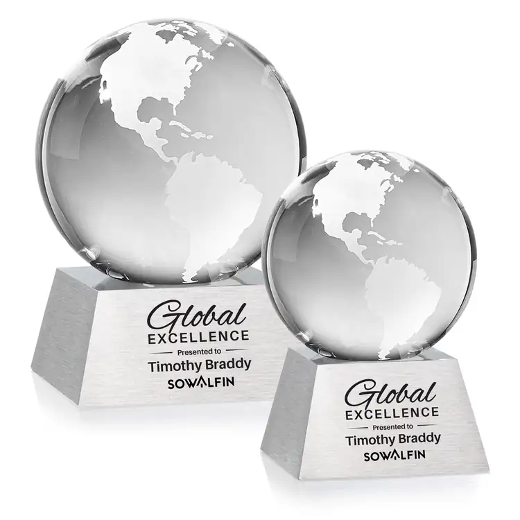 Optical Crystal Globe Award on Aluminum Base - Screen Print