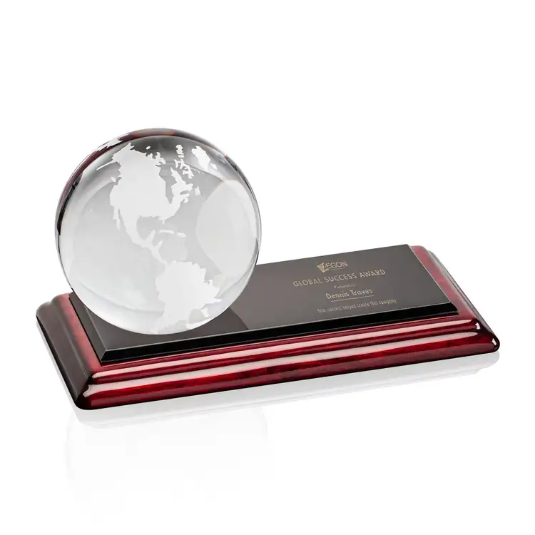 Optical Crystal Globe Award on Rosewood Base - Engraving and Printing #2