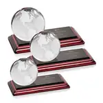 Trophée globe en cristal optique sur socle fini bois de rose - Gravure et impression