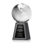 Trophée globe en cristal optique sur socle haut en marbre - Gravure