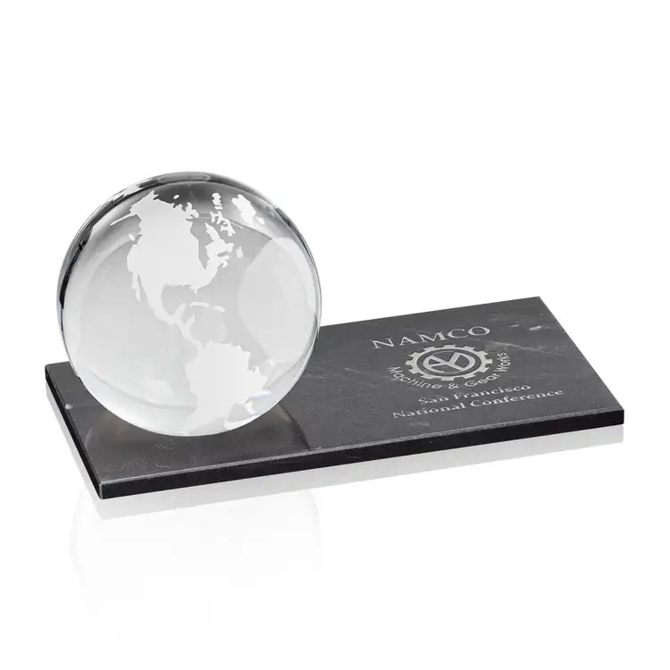 Globe Award on Rectangle Marble Base - Optical Crystal, Marble & Stone - Engraved and Colorfill