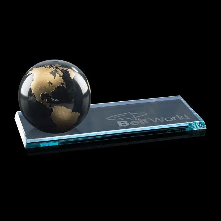 Marble Globe Award on Starfire Crystal Base - Deep Etch #3