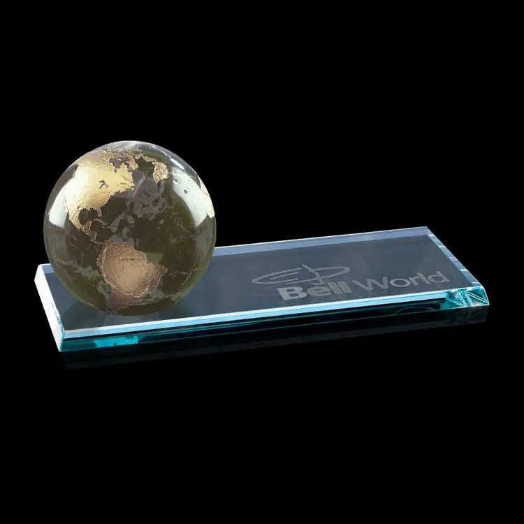 Marble Globe Award on Starfire Crystal Base - Deep Etch