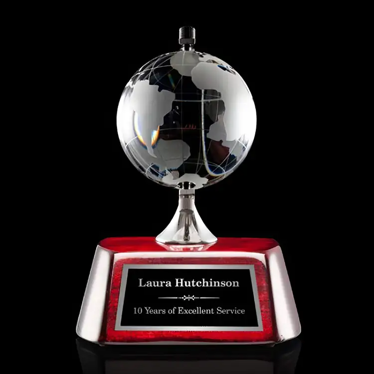 Simplex Rotating Optical Crystal Globe Award on Rosewood Base