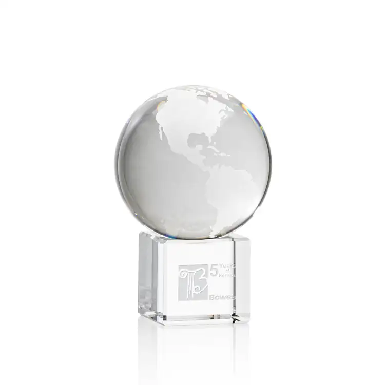 Optical Crystal Globe on Cube Award - Deep Etch #2