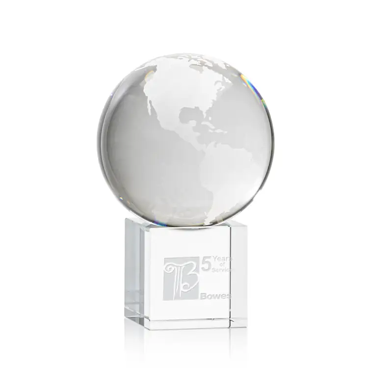 Optical Crystal Globe on Cube Award - Deep Etch #3