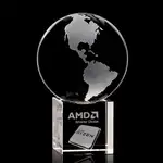 Trophée globe sur cube en cristal optique - Gravure 3D