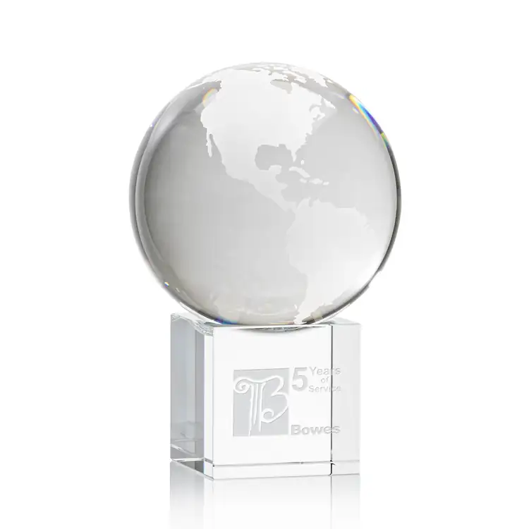 Optical Crystal Globe on Cube Award - Deep Etch #4