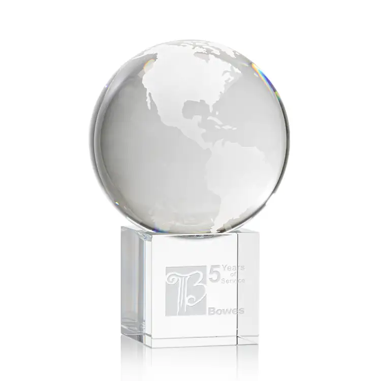 Optical Crystal Globe on Cube Award - Deep Etch #5