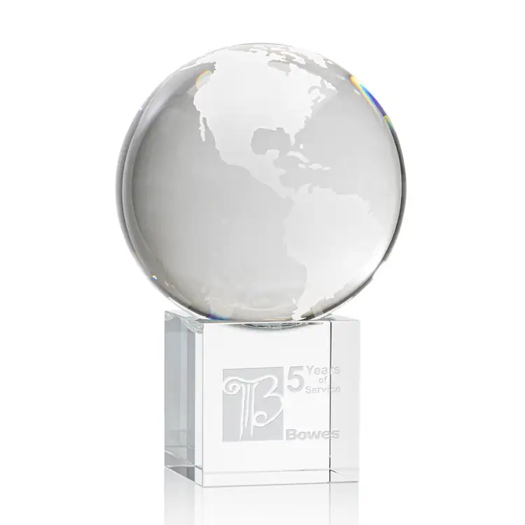 Optical Crystal Globe on Cube Award - Deep Etch #6