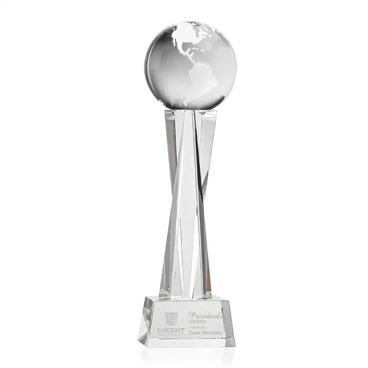 Optical Crystal Globe Award on Grafton Base - Deep Etch #2