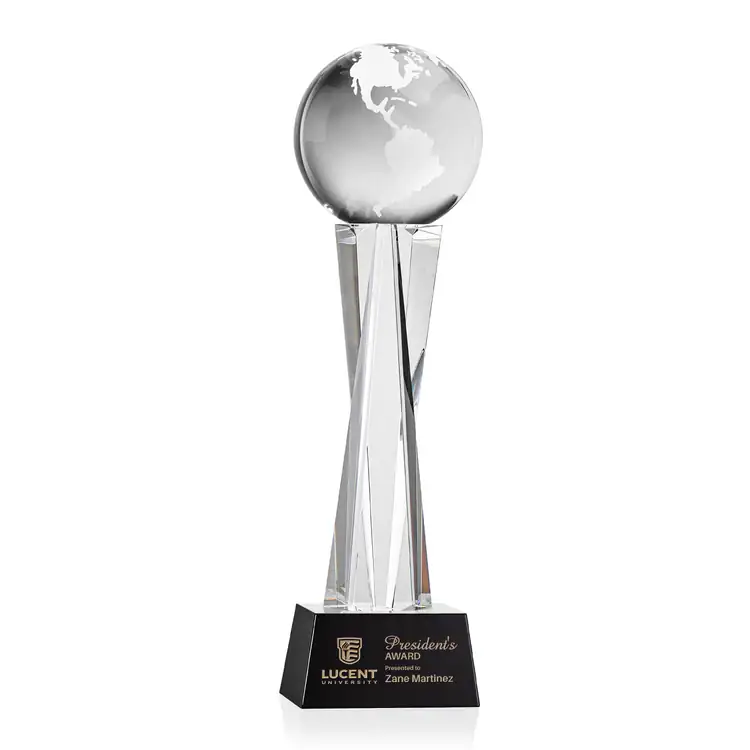 Optical Crystal Globe Award on Grafton Base - Deep Etch #3