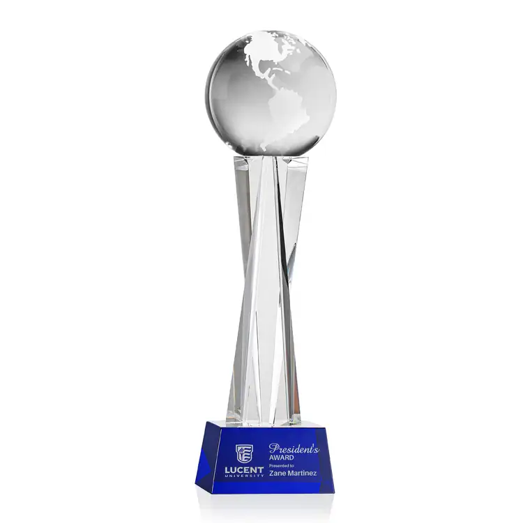 Optical Crystal Globe Award on Grafton Base - Deep Etch #4