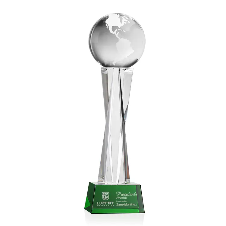 Optical Crystal Globe Award on Grafton Base - Deep Etch #5