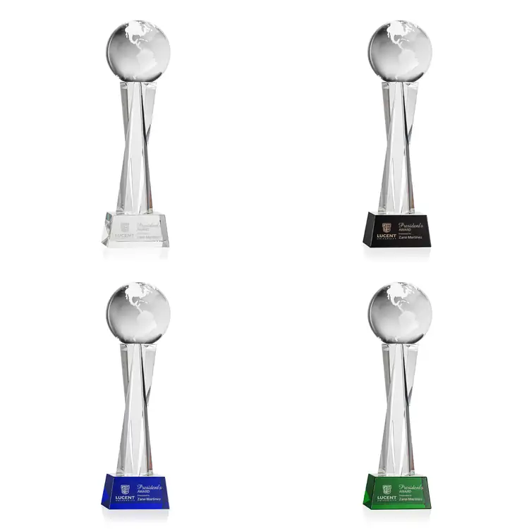 Optical Crystal Globe Award on Grafton Base - Deep Etch