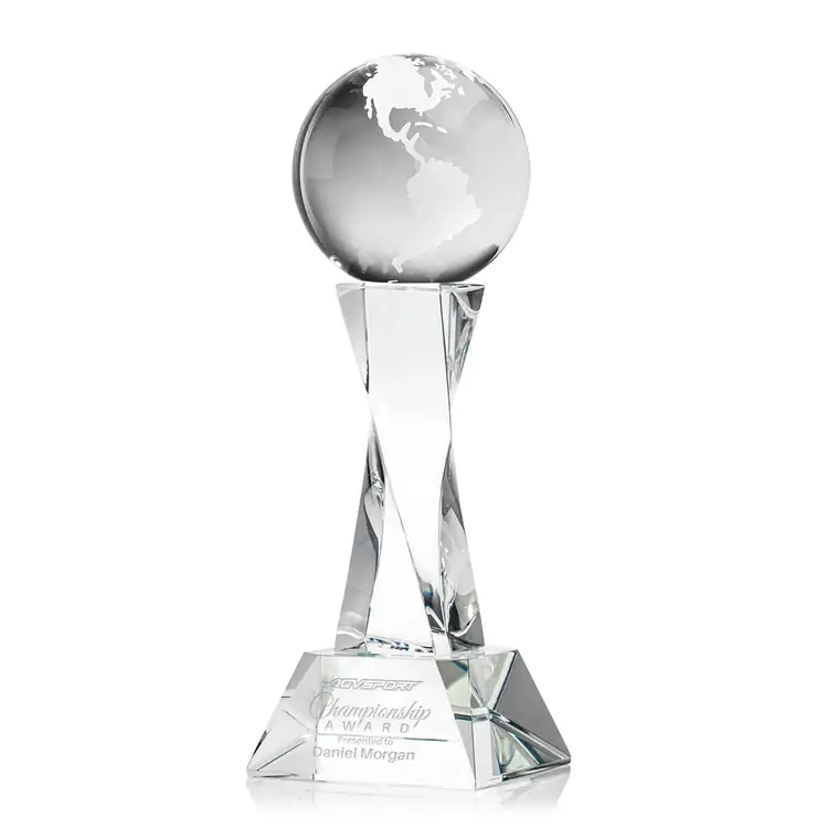 Trophée globe sur socle Langport en cristal optique - Gravure #2