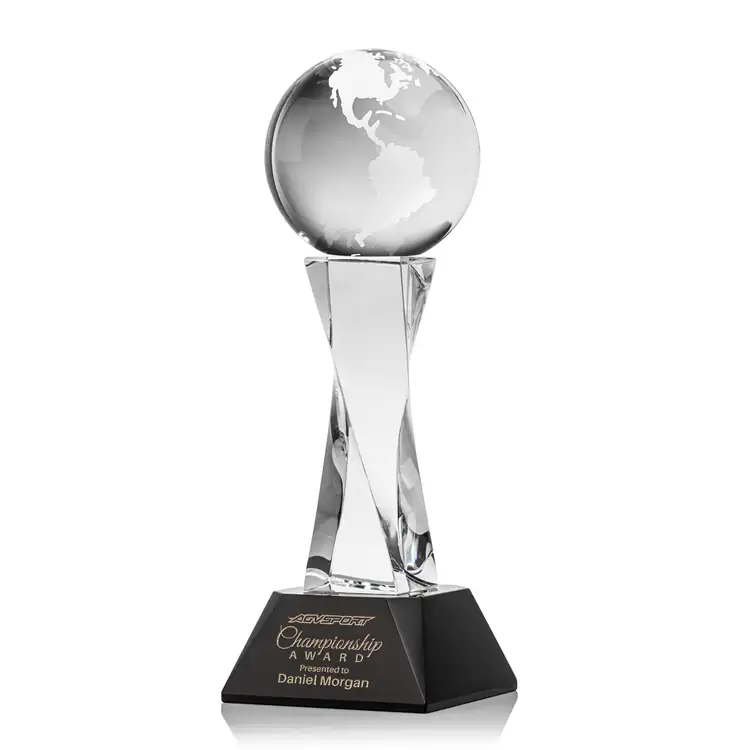 Trophée globe sur socle Langport en cristal optique - Gravure #3