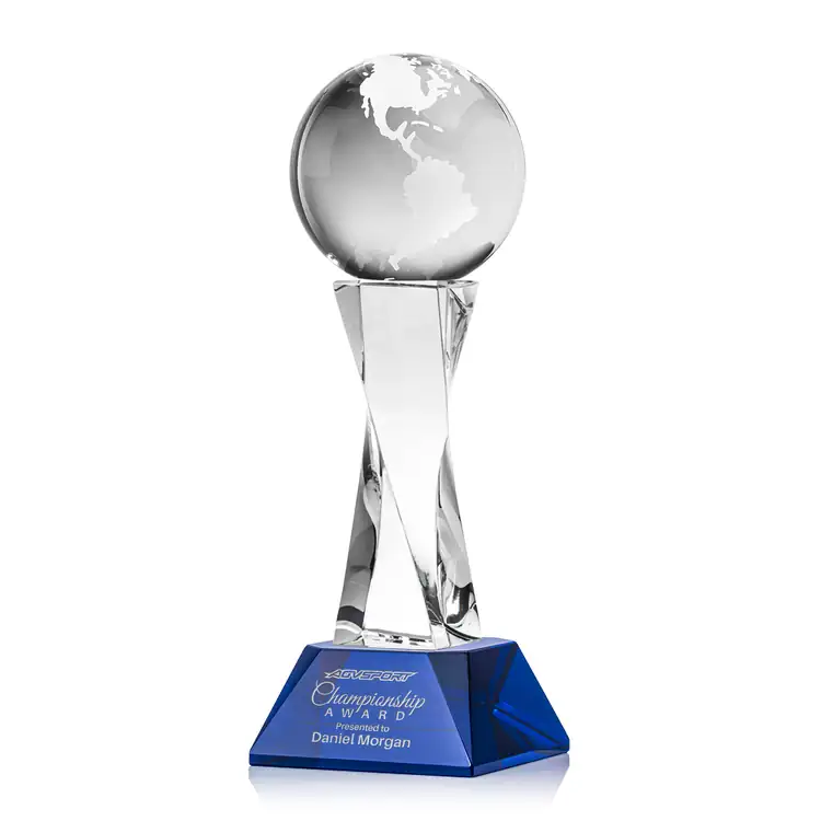 Trophée globe sur socle Langport en cristal optique - Gravure #4