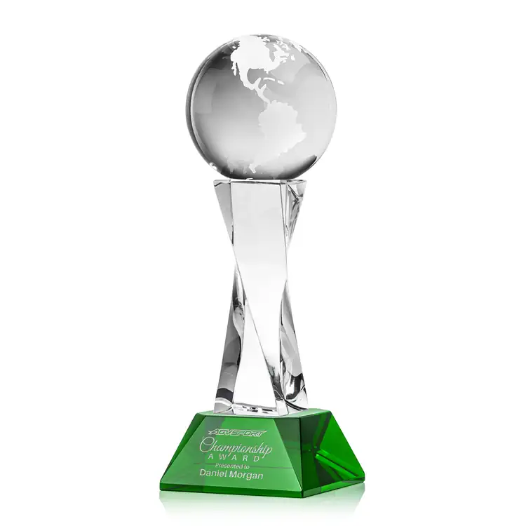 Trophée globe sur socle Langport en cristal optique - Gravure #5
