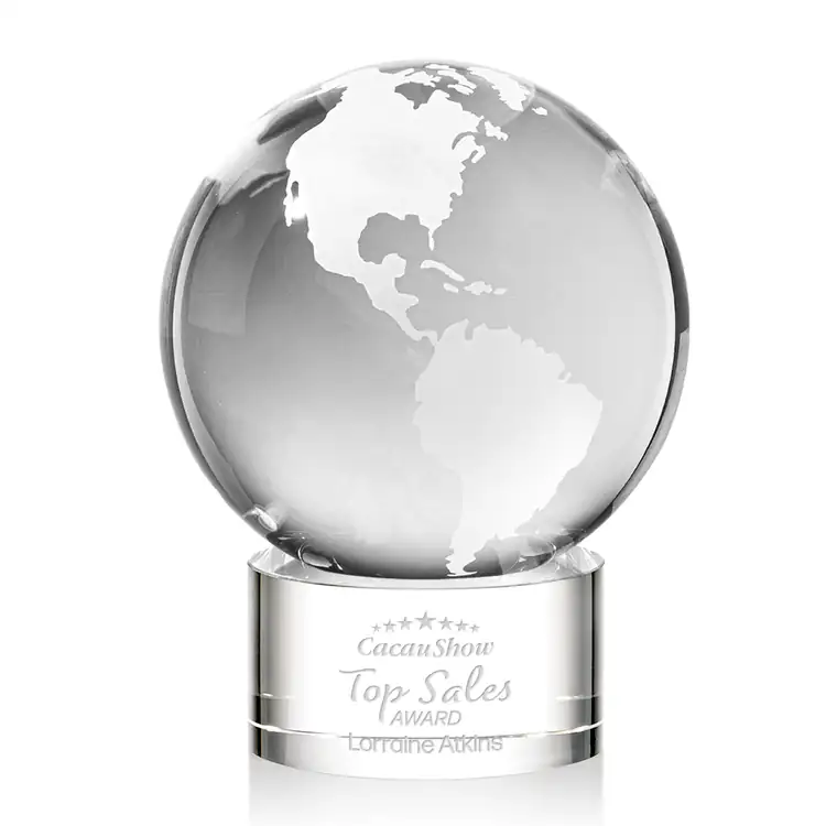 Optical Crystal Globe Award on Marvel Base - Deep Etch #2