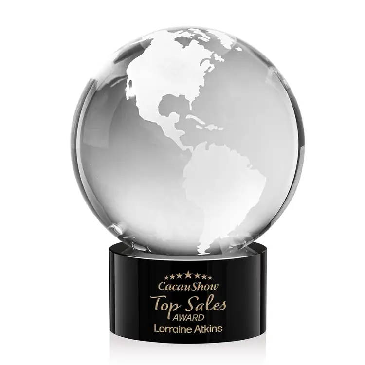 Optical Crystal Globe Award on Marvel Base - Deep Etch #3
