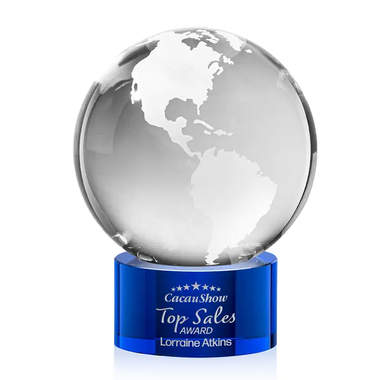 Optical Crystal Globe Award on Marvel Base - Deep Etch #4