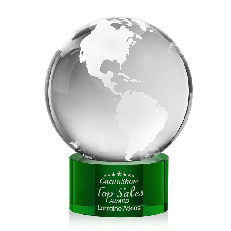 Optical Crystal Globe Award on Marvel Base - Deep Etch #5