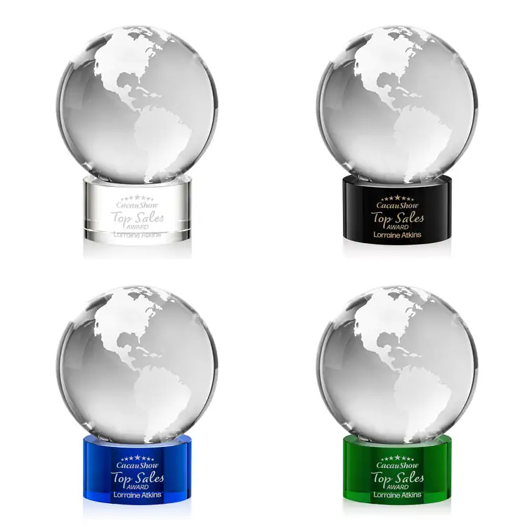 Optical Crystal Globe Award on Marvel Base - Deep Etch