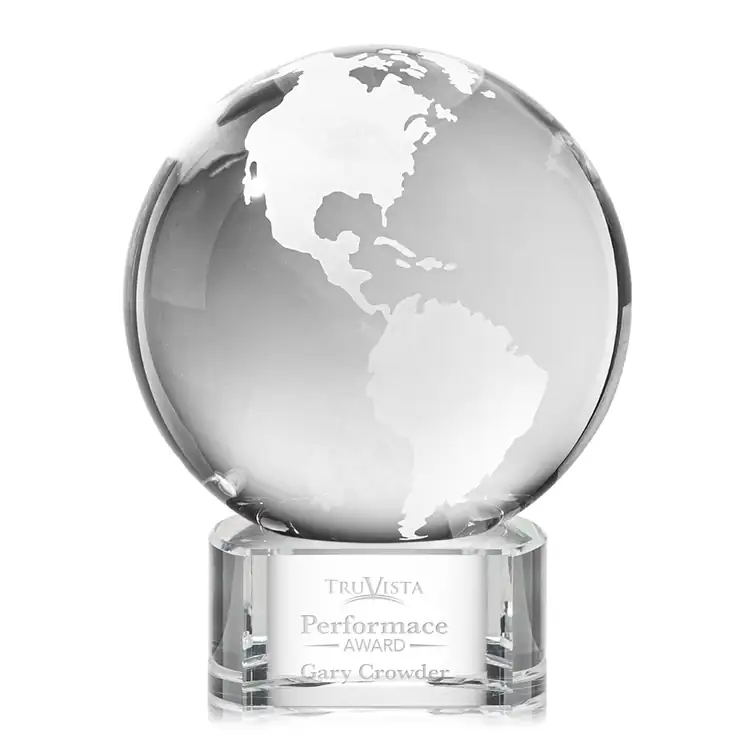 Optical Crystal Globe Award on Paragon Base - Deep Etch #2