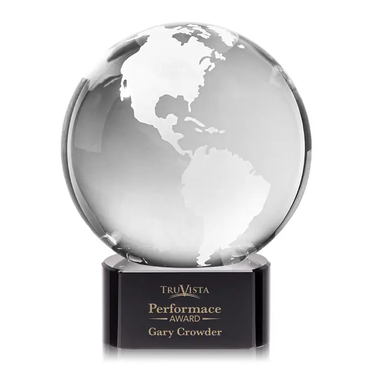 Optical Crystal Globe Award on Paragon Base - Deep Etch #3