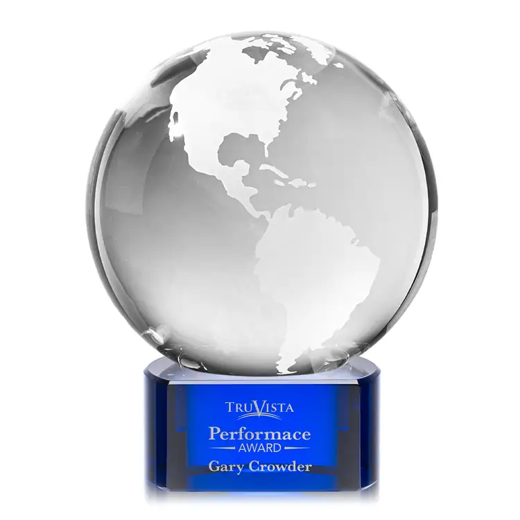 Optical Crystal Globe Award on Paragon Base - Deep Etch #4
