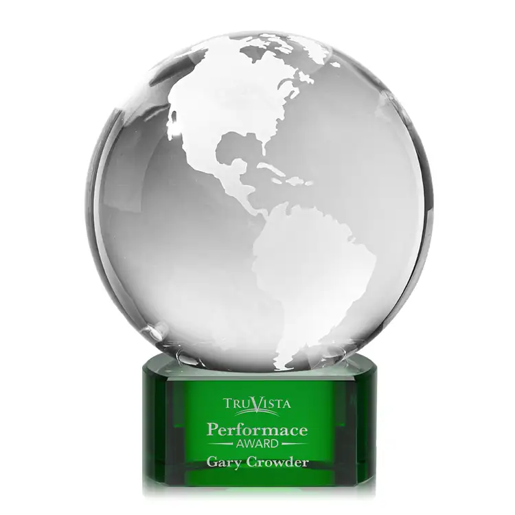 Optical Crystal Globe Award on Paragon Base - Deep Etch #5