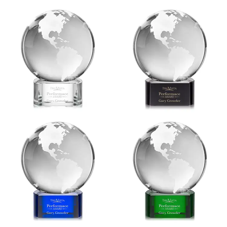 Optical Crystal Globe Award on Paragon Base - Deep Etch
