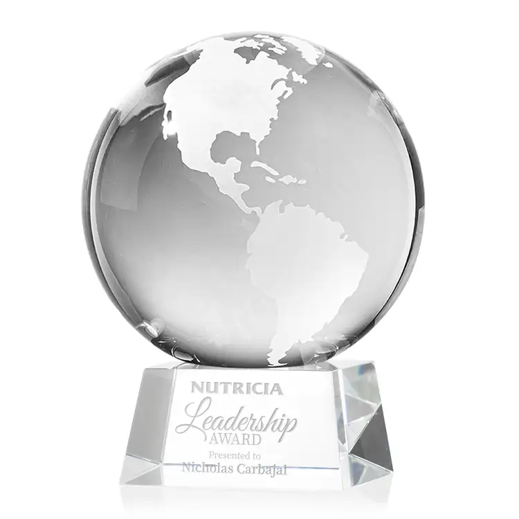 Optical Crystal Globe Award on Robson Base - Deep Etch #2