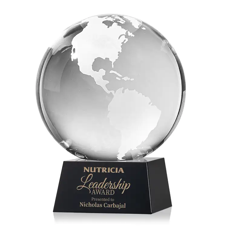 Optical Crystal Globe Award on Robson Base - Deep Etch #3