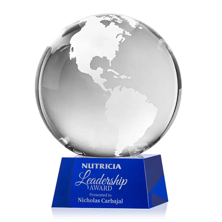 Optical Crystal Globe Award on Robson Base - Deep Etch #4