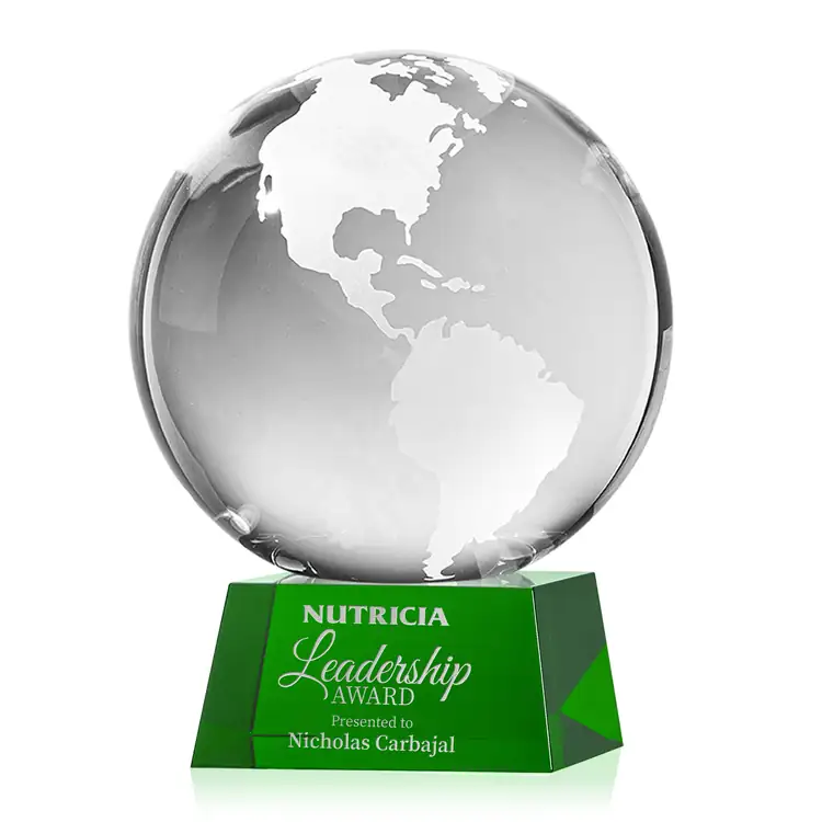 Optical Crystal Globe Award on Robson Base - Deep Etch #5