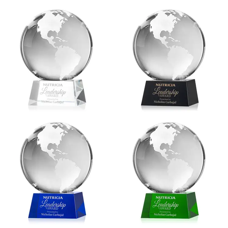 Optical Crystal Globe Award on Robson Base - Deep Etch
