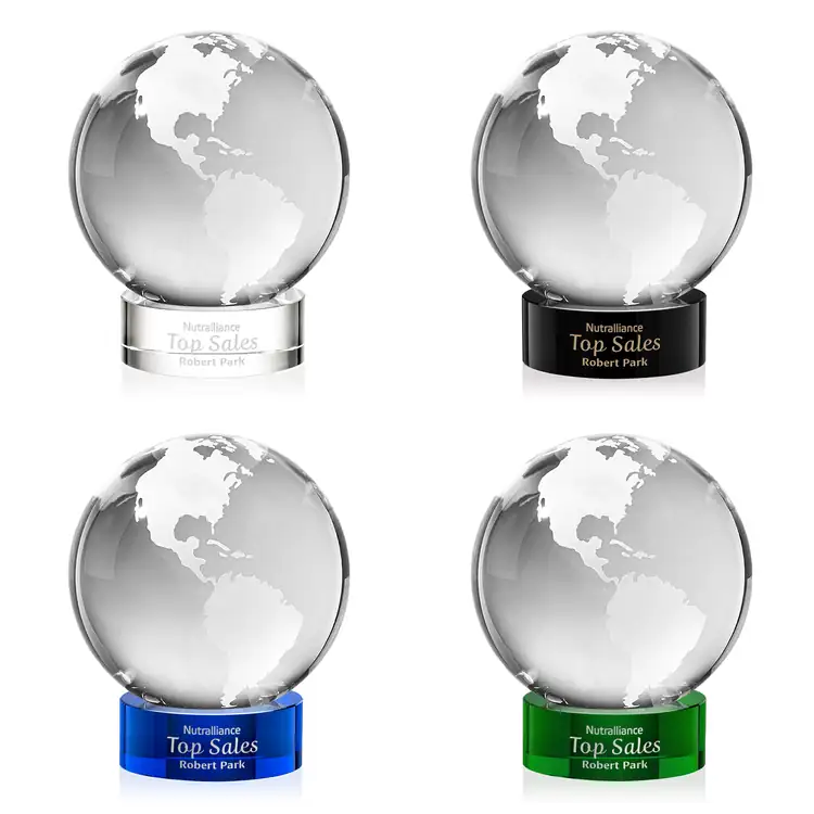 Optical Crystal Globe Award on Stanrich Base - Deep Etch